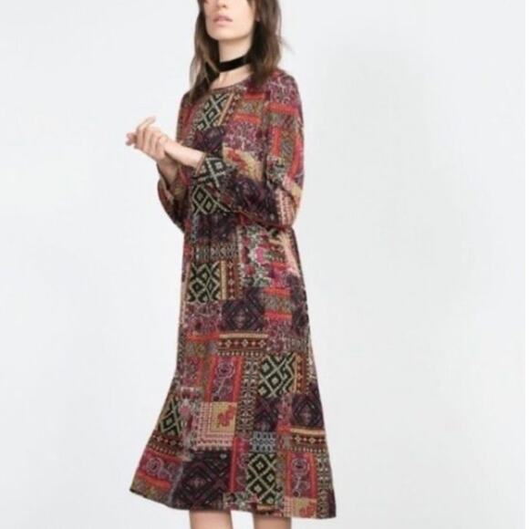 Zara Woman Patchwork Print Maxi Dress Size XS - Picture 4 of 5